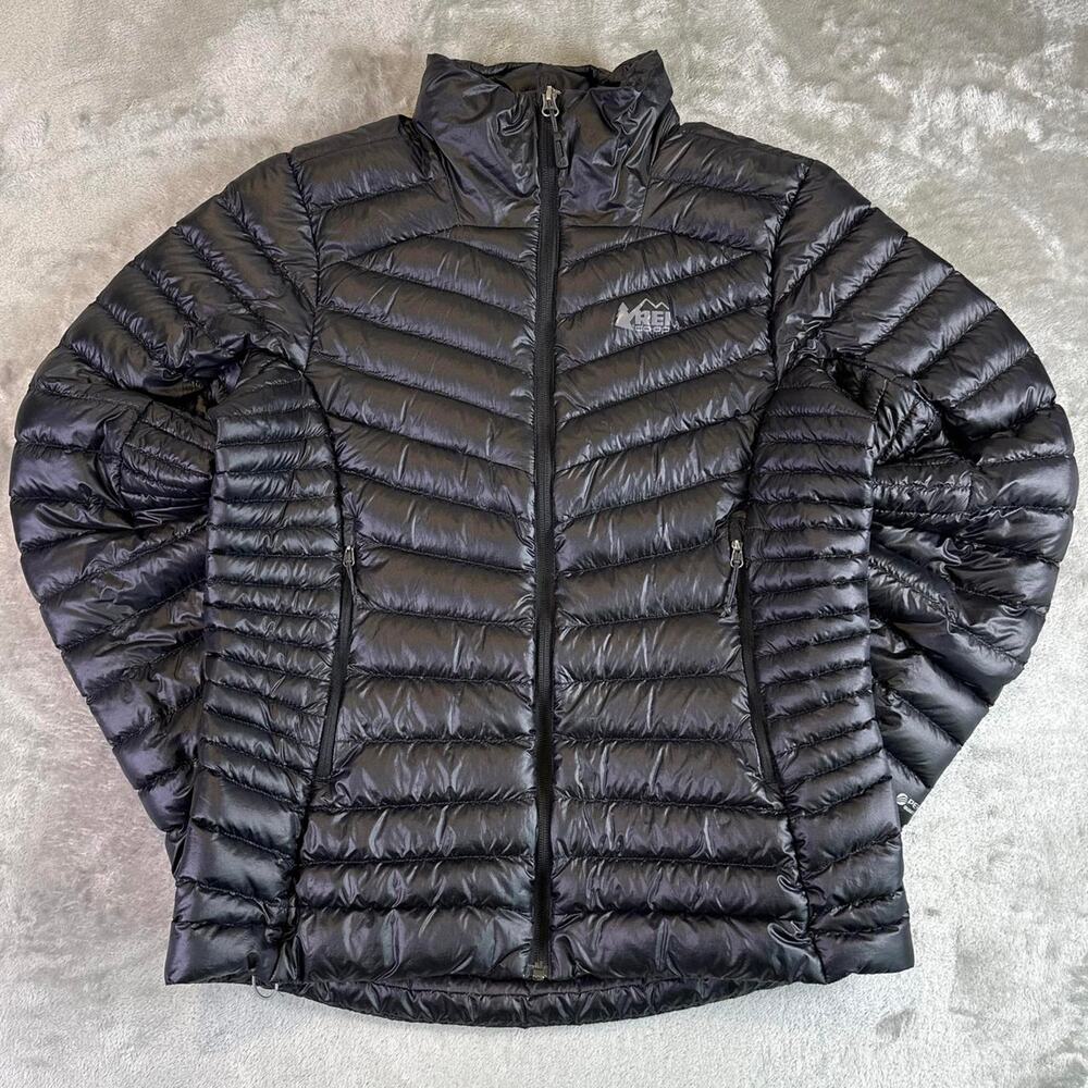 REI Co-op Down Puffer Jacket Mens M Black Pertex Quantum Lightweight Full Zip